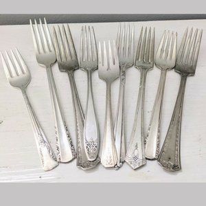 Mixed Lot 9 Antique Silver Plated Flatware Forks, Oxford Holmes & Edwards & More